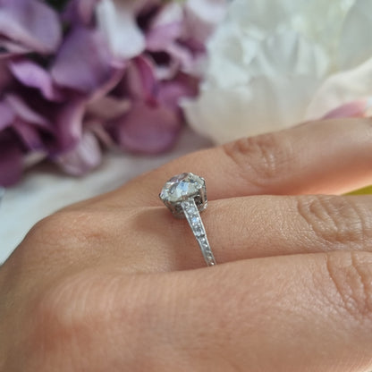 Edwardian Antique 1.52ct Single Stone Old Cushion Cut Diamond Solitaire Engagement Ring in Platinum