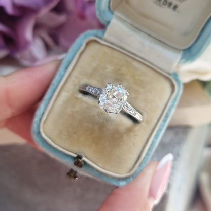 Edwardian Antique 1.52ct Single Stone Old Cushion Cut Diamond Solitaire Engagement Ring in Platinum