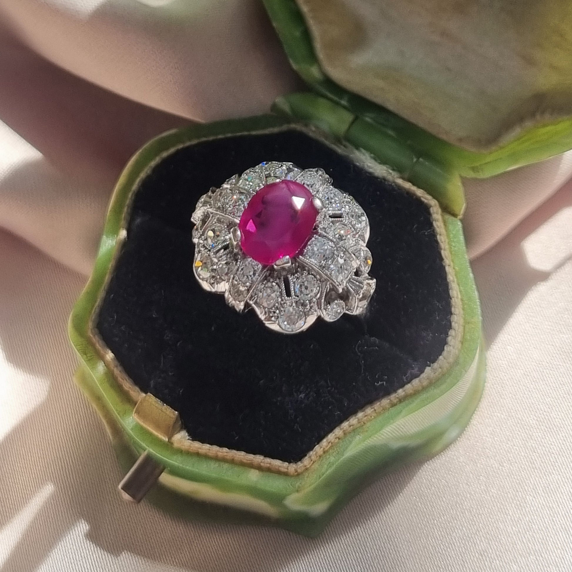 Art Deco 1.65ct Burma Ruby Cluster Dress Ring
