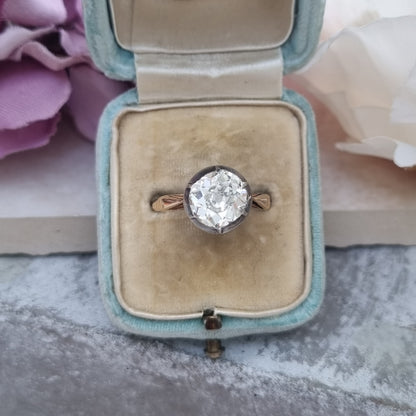 Victorian Antique 2.15ct Old Mine Cut Diamond Solitaire Engagement Ring, Circa 1860
