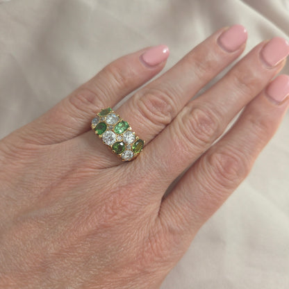 Old Cut Diamond and Green Garnet Double Row Five Stone Dress Ring Ring