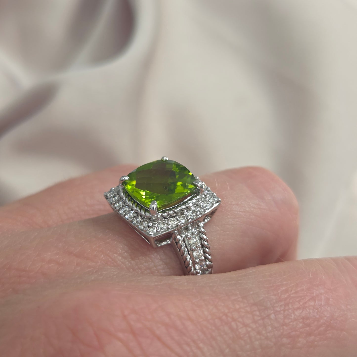 4.21ct Peridot and Diamond Cluster Dress Ring