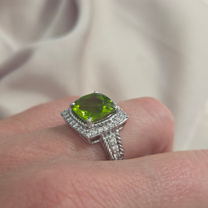 4.21ct Peridot and Diamond Cluster Dress Ring