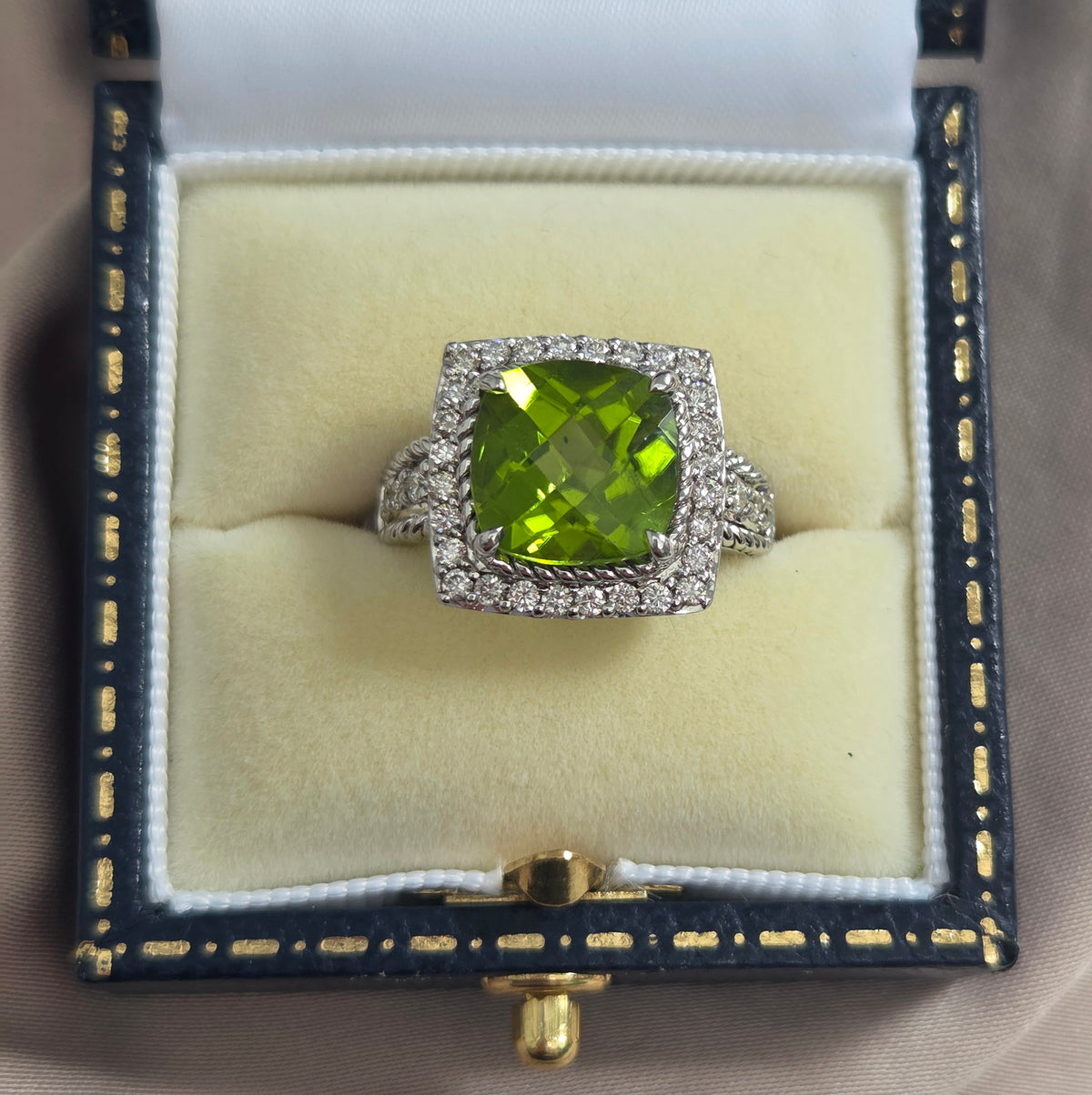 4.21ct Peridot and Diamond Cluster Dress Ring