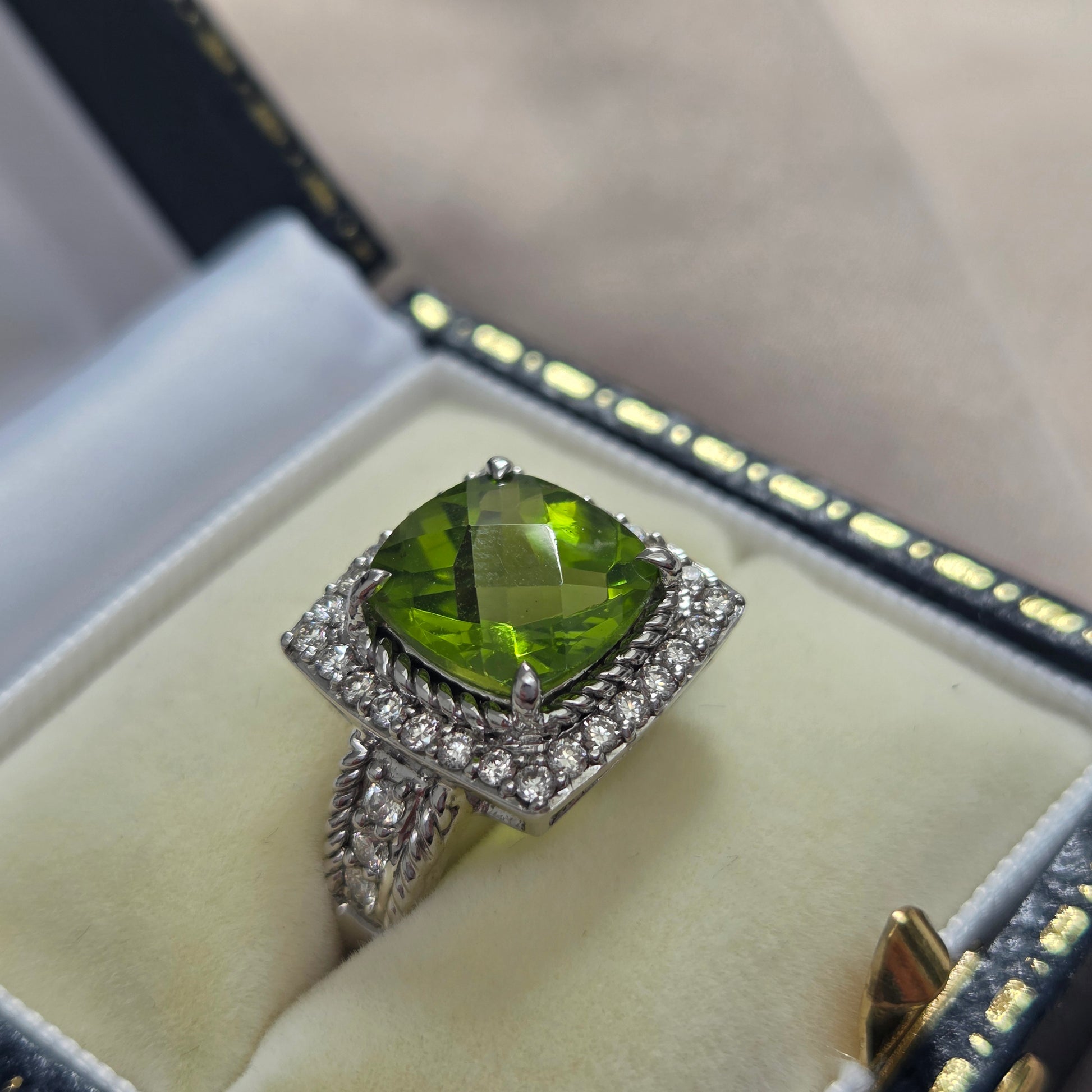 4.21ct Peridot and Diamond Cluster Dress Ring