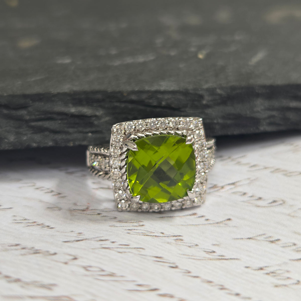 4.21ct Peridot and Diamond Cluster Dress Ring