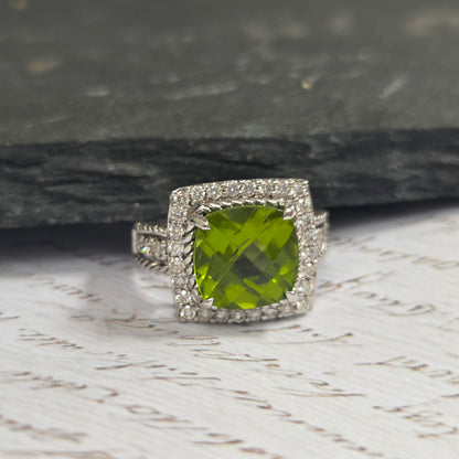 4.21ct Peridot and Diamond Cluster Dress Ring