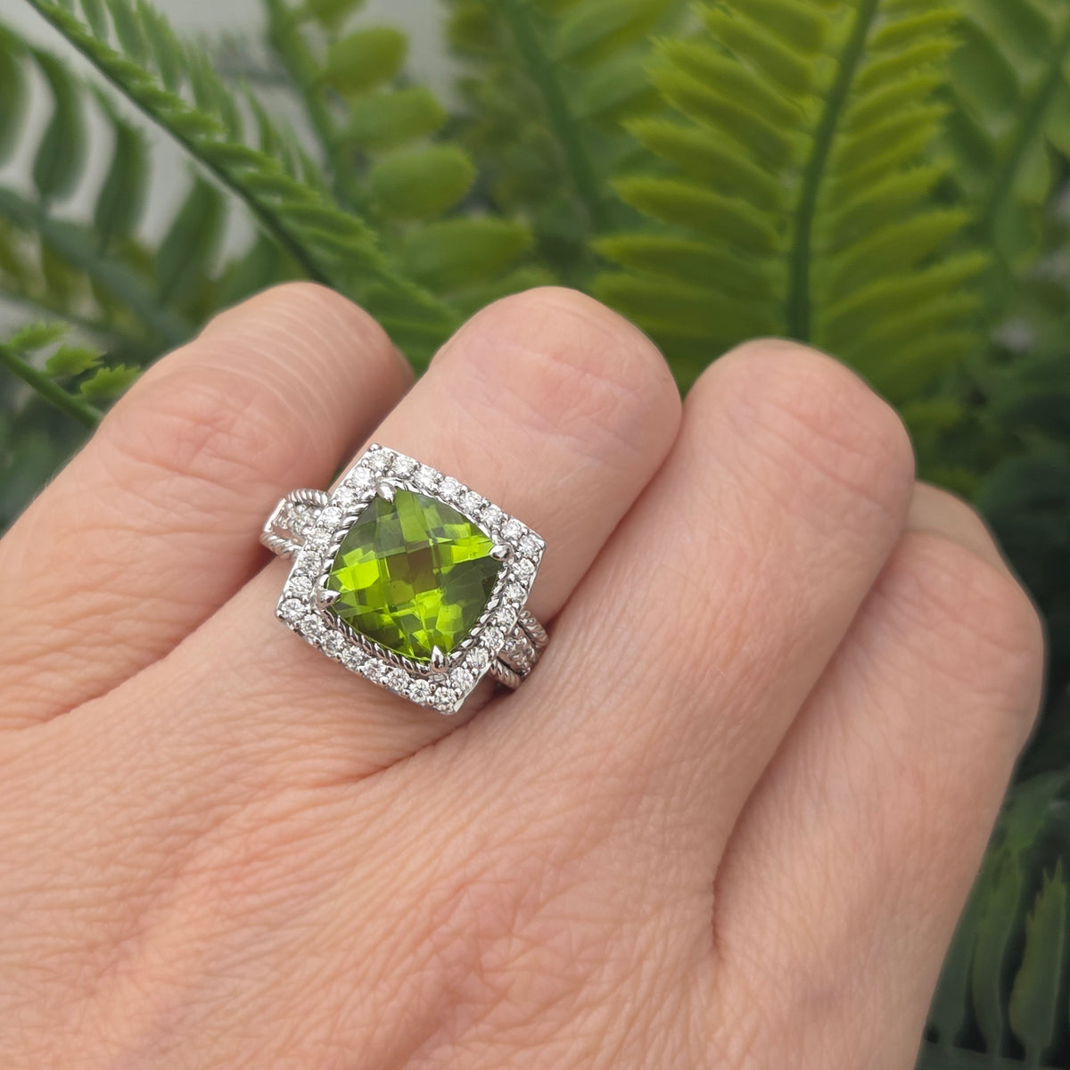 4.21ct Peridot and Diamond Cluster Dress Ring
