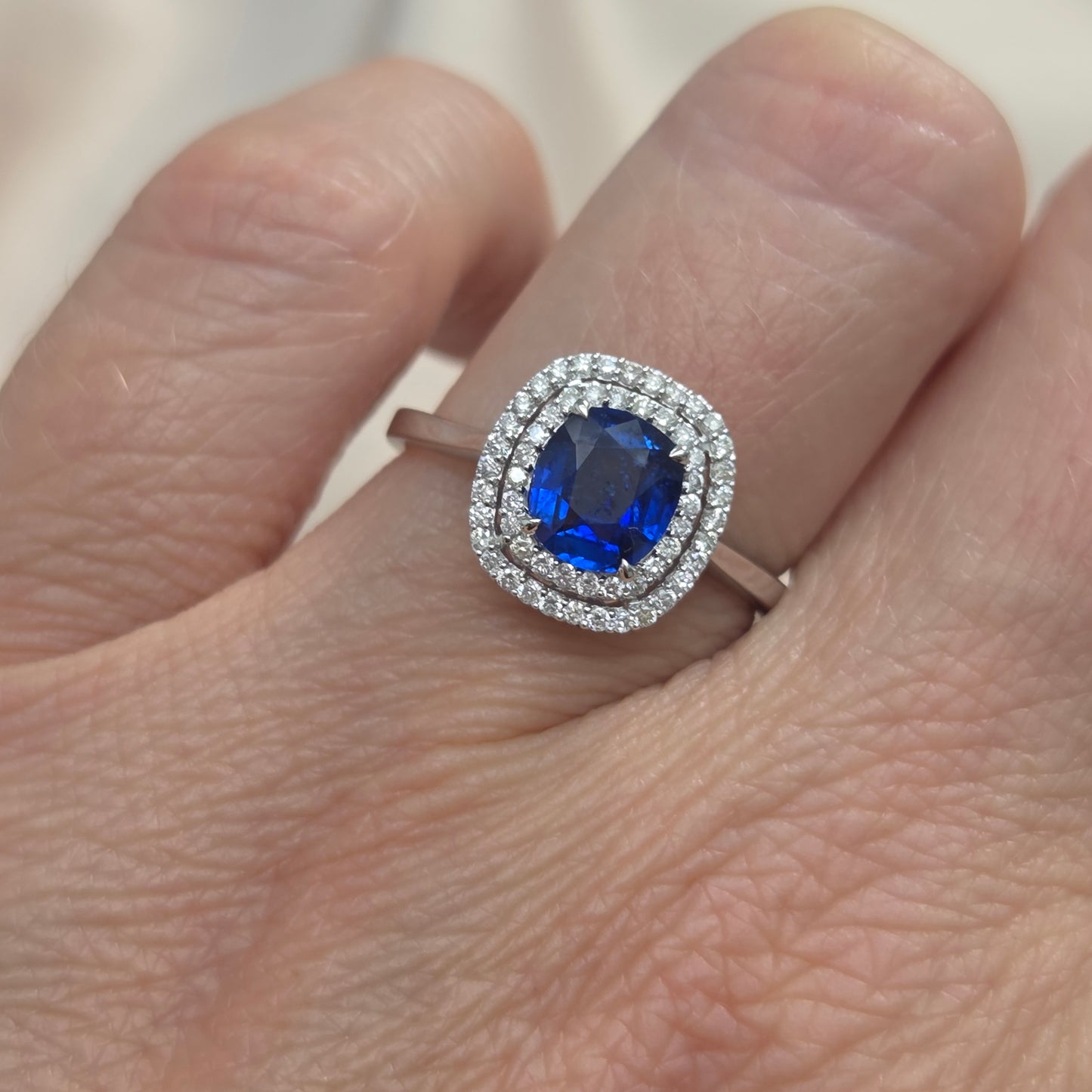 1.21ct Sapphire and Diamond Double Halo Cluster Engagement Ring