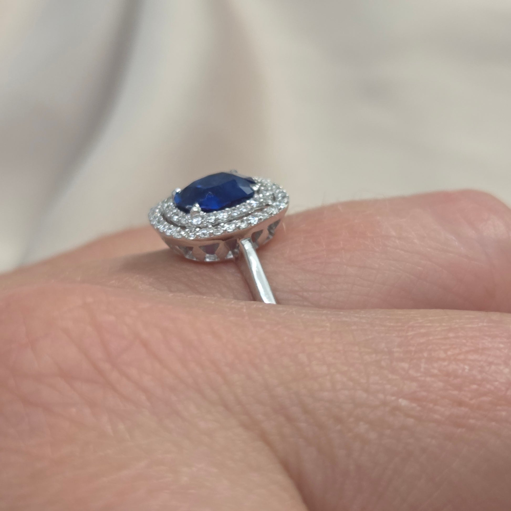 1.21ct Sapphire and Diamond Double Halo Cluster Engagement Ring