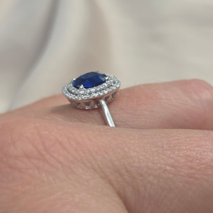 1.21ct Sapphire and Diamond Double Halo Cluster Engagement Ring