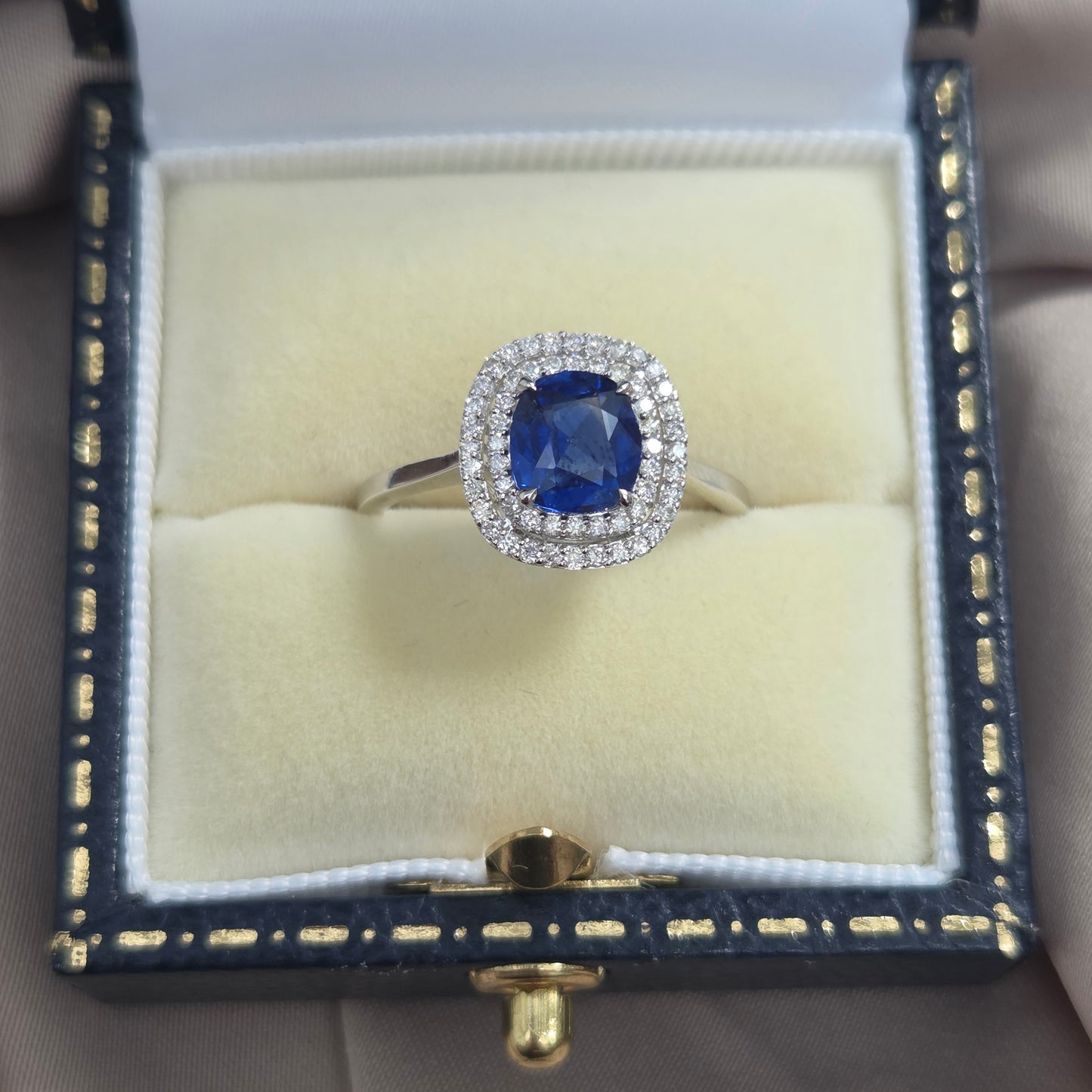 1.21ct Sapphire and Diamond Double Halo Cluster Engagement Ring