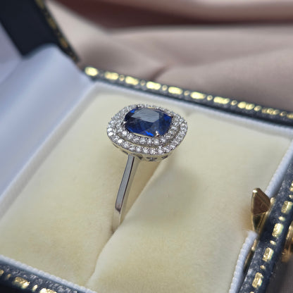 1.21ct Sapphire and Diamond Double Halo Cluster Engagement Ring