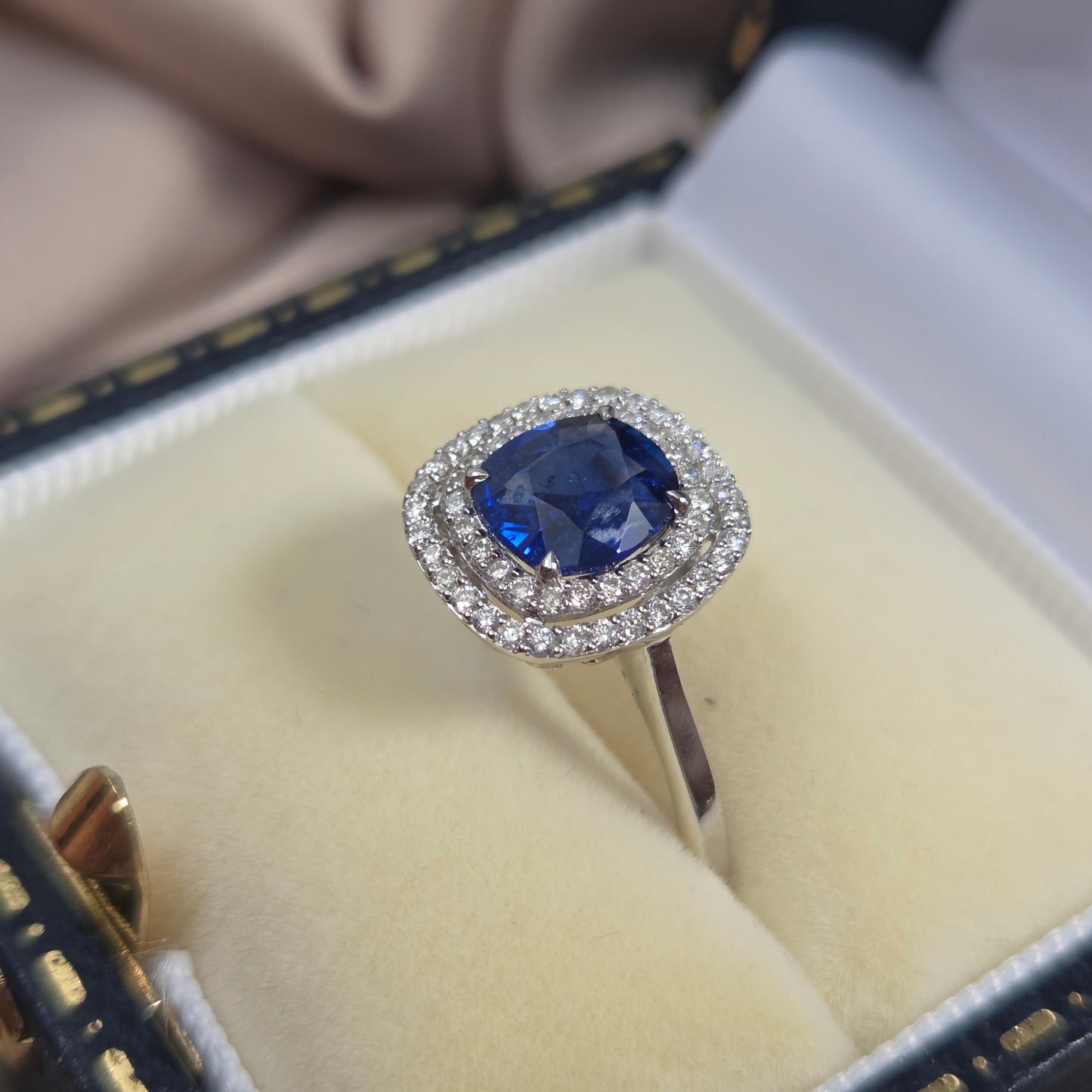 1.21ct Sapphire and Diamond Double Halo Cluster Engagement Ring