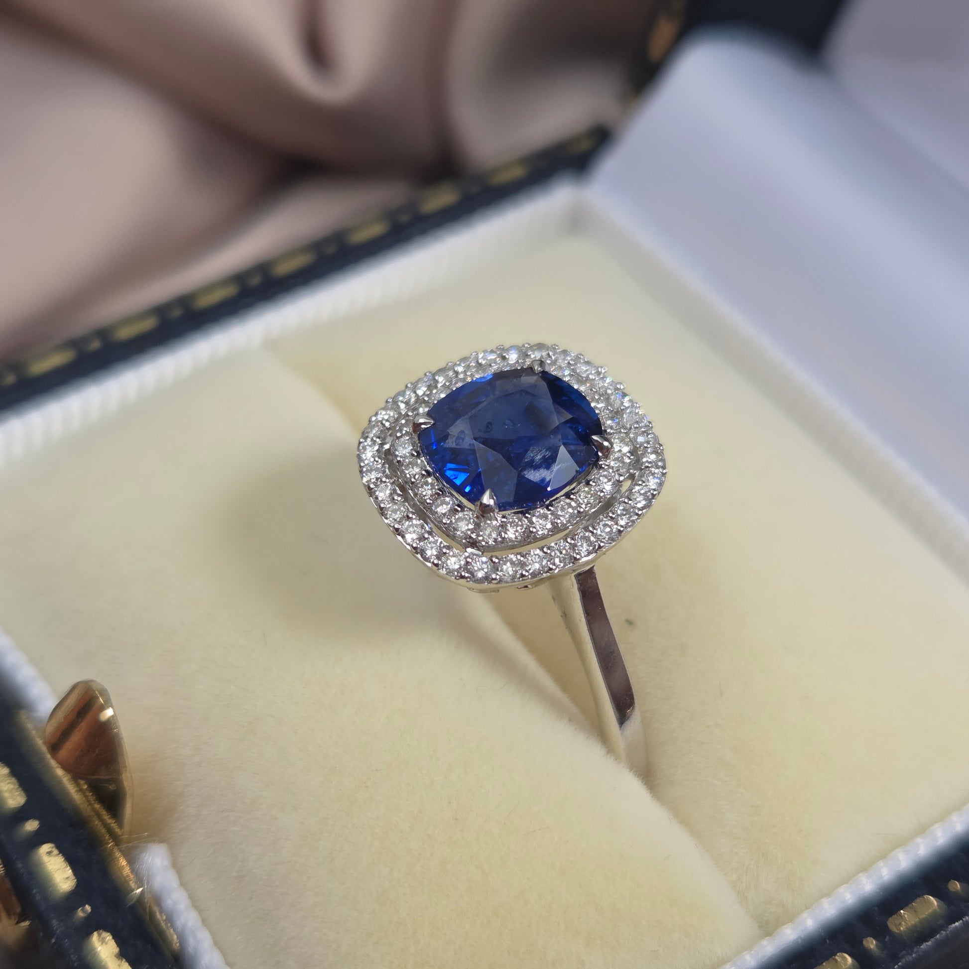 1.21ct Sapphire and Diamond Double Halo Cluster Engagement Ring