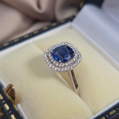 1.21ct Sapphire and Diamond Double Halo Cluster Engagement Ring