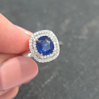 1.21ct Sapphire and Diamond Double Halo Cluster Engagement Ring