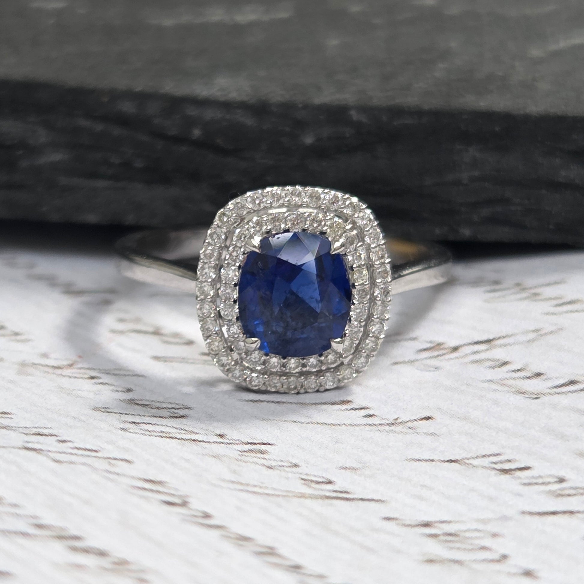 1.21ct Sapphire and Diamond Double Halo Cluster Engagement Ring