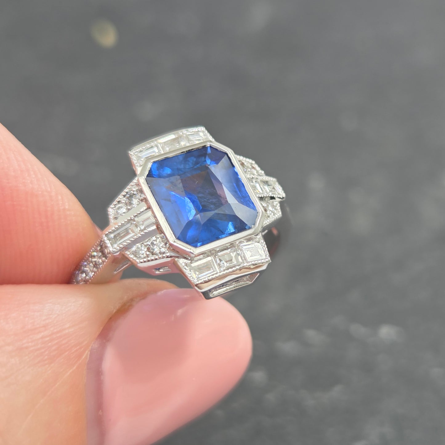 Modern Art Deco Style 1.94ct Sapphire and Diamond Cluster Ring