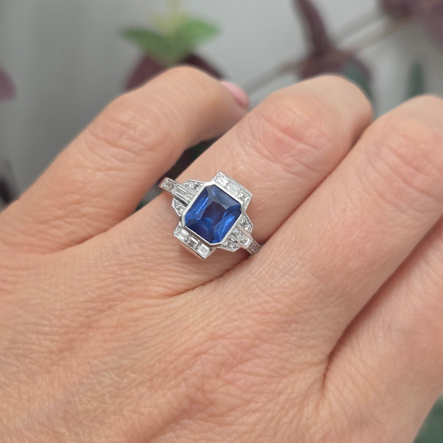 Modern Art Deco Style 1.94ct Sapphire and Diamond Cluster Ring