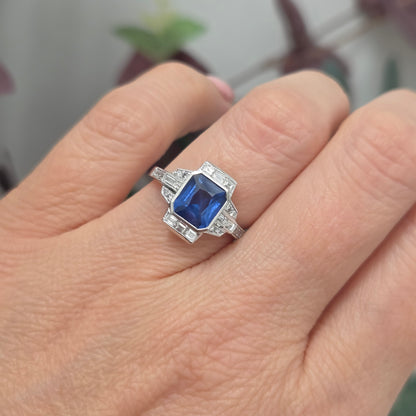 Modern Art Deco Style 1.94ct Sapphire and Diamond Cluster Ring