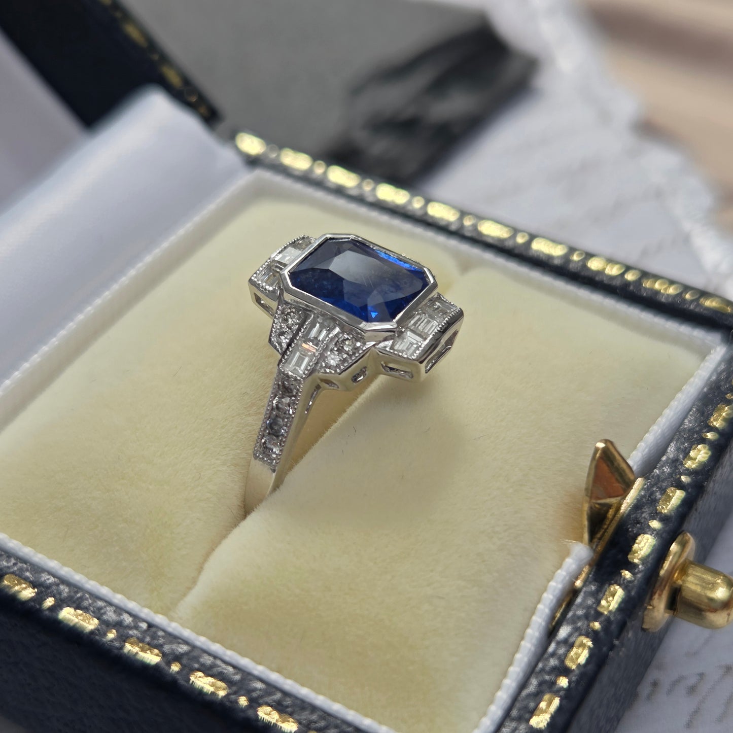 Modern Art Deco Style 1.94ct Sapphire and Diamond Cluster Ring