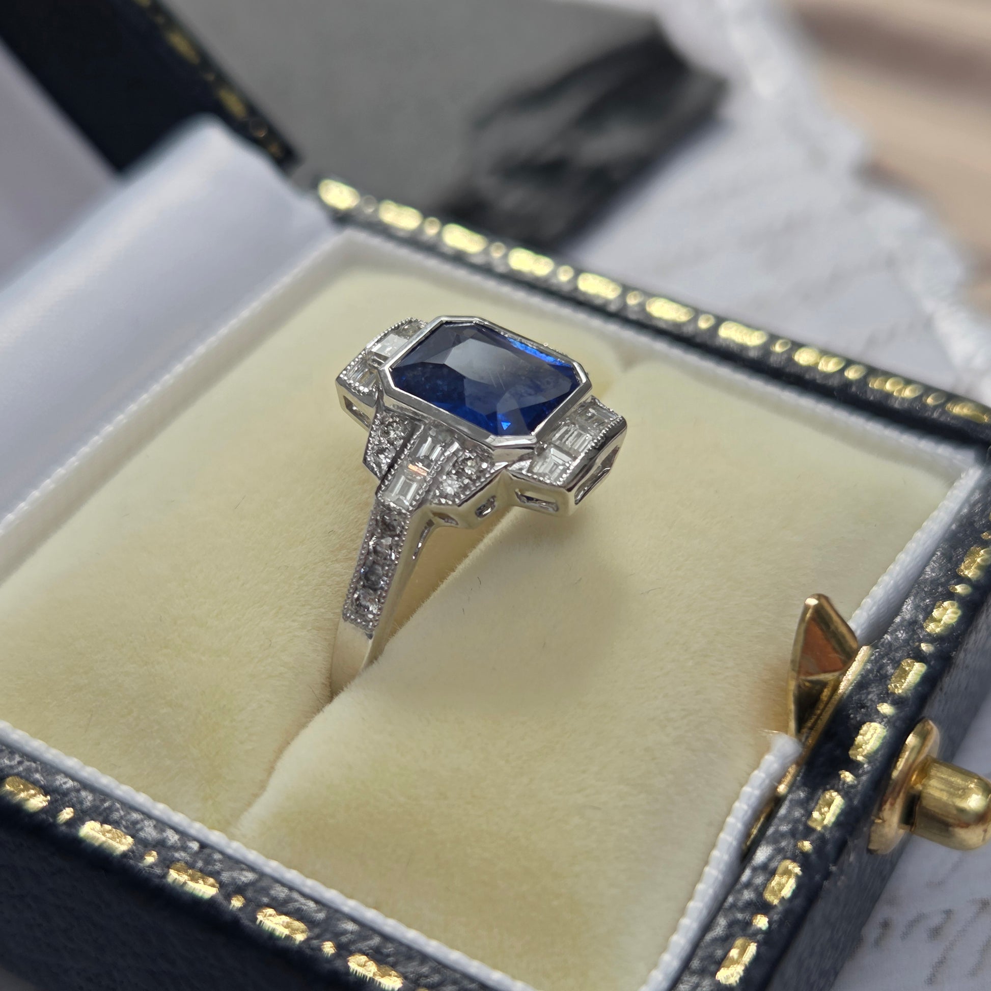 Modern Art Deco Style 1.94ct Sapphire and Diamond Cluster Ring