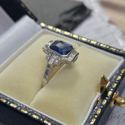 Modern Art Deco Style 1.94ct Sapphire and Diamond Cluster Ring