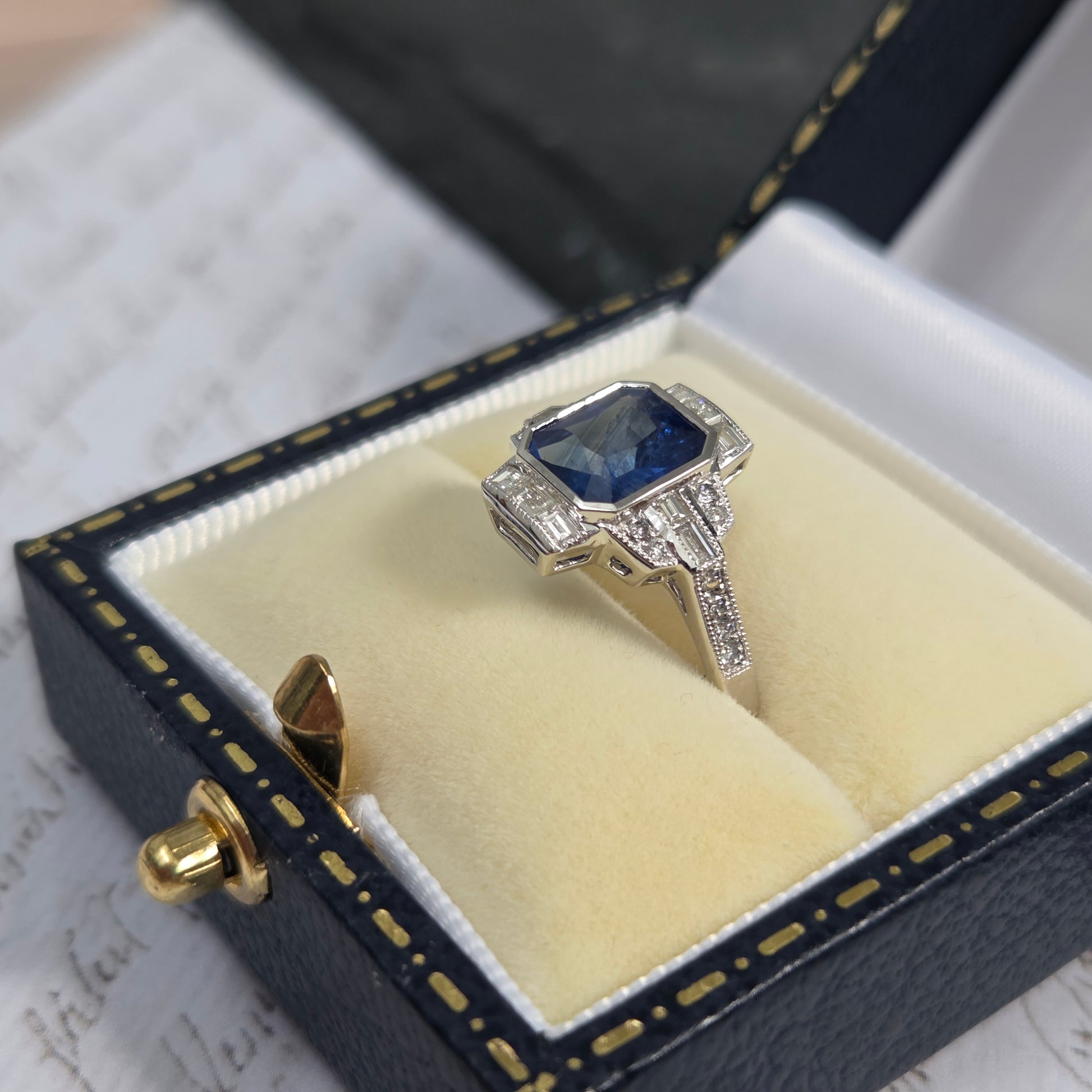 Modern Art Deco Style 1.94ct Sapphire and Diamond Cluster Ring