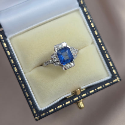 Modern Art Deco Style 1.94ct Sapphire and Diamond Cluster Ring