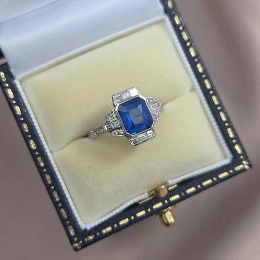 Modern Art Deco Style 1.94ct Sapphire and Diamond Cluster Ring