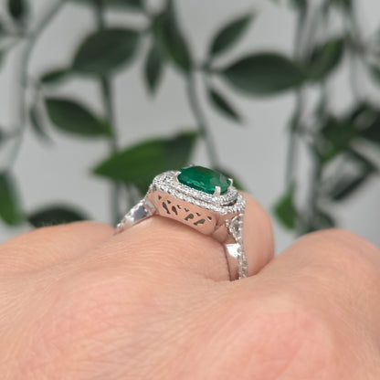 1.04ct Emerald and Diamond Double Halo Cluster Engagement Ring