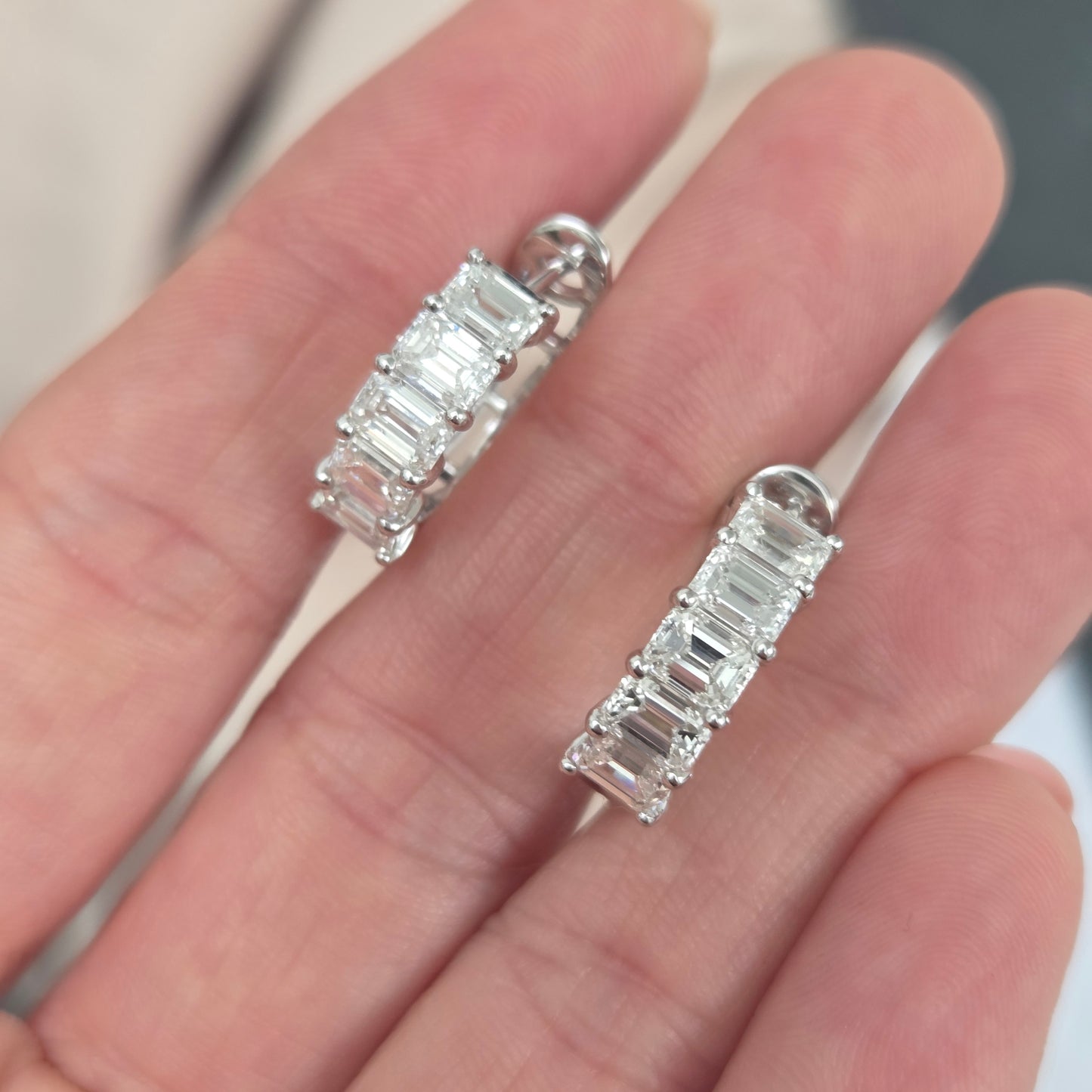 3.82ct Baguette Diamond Huggie Half Hoop Earrings