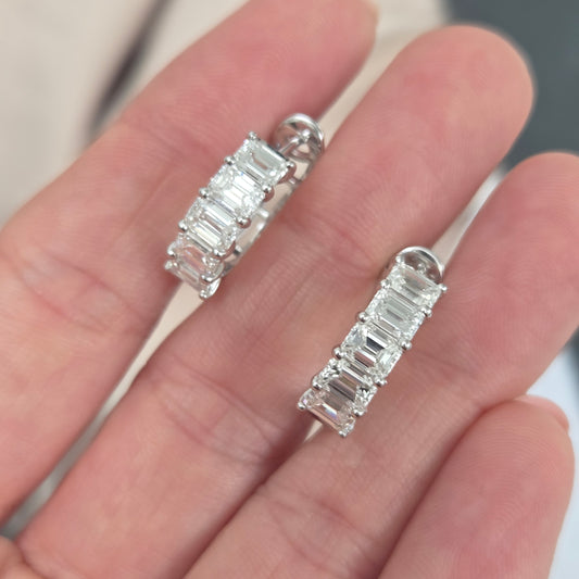 3.82ct Baguette Diamond Huggie Half Hoop Earrings