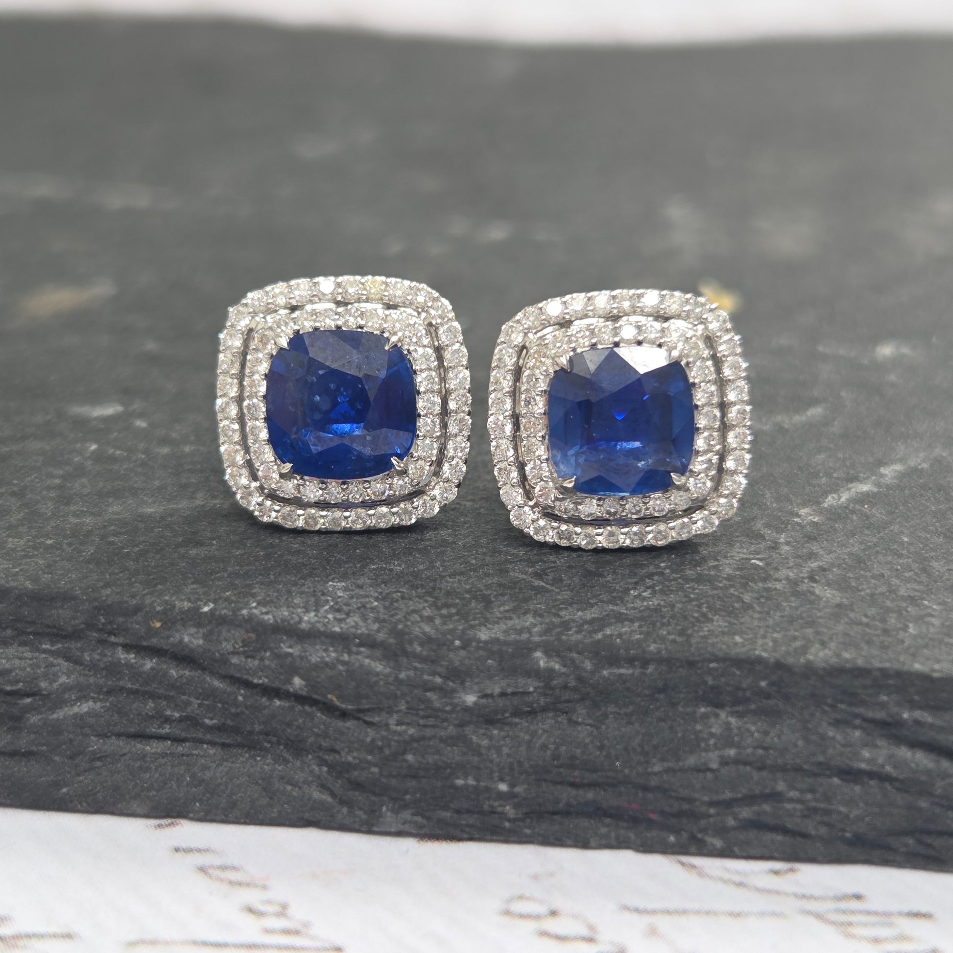 2.33ct Sapphire and Diamond Double Halo Cluster Stud Earrings