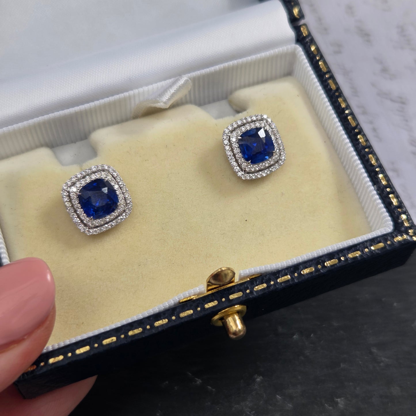 2.33ct Sapphire and Diamond Double Halo Cluster Stud Earrings