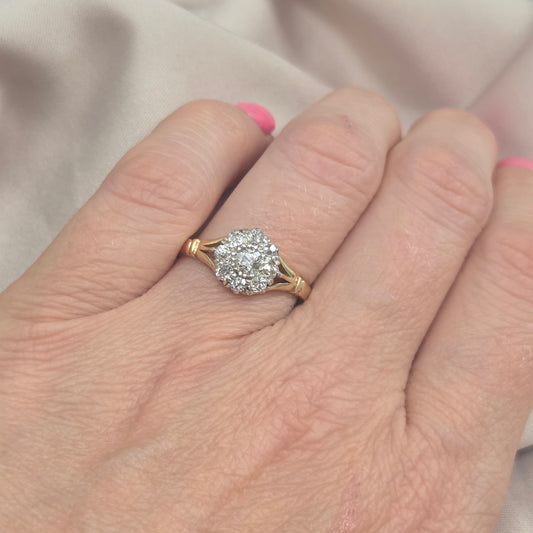 Victorian Antique Old Cut Diamond Daisy Cluster Engagement Ring