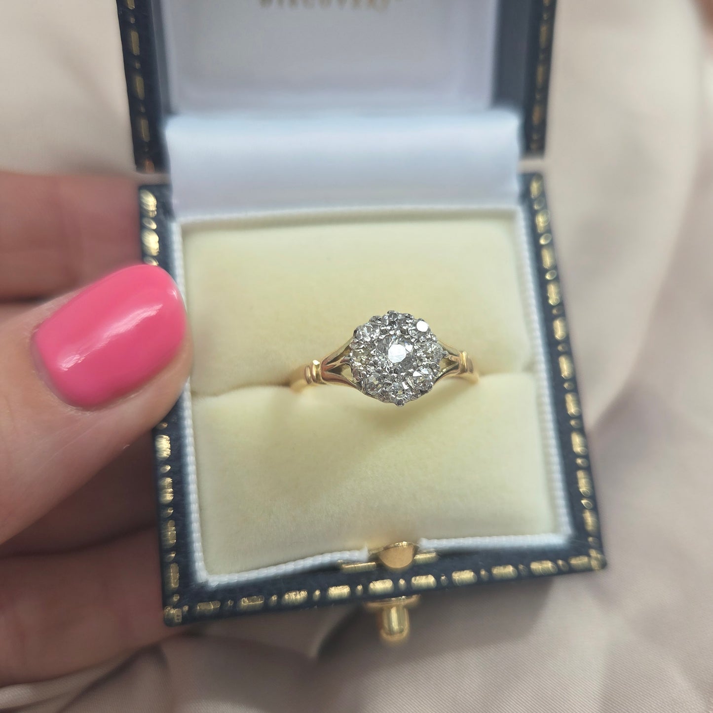 Victorian Antique Old Cut Diamond Daisy Cluster Engagement Ring
