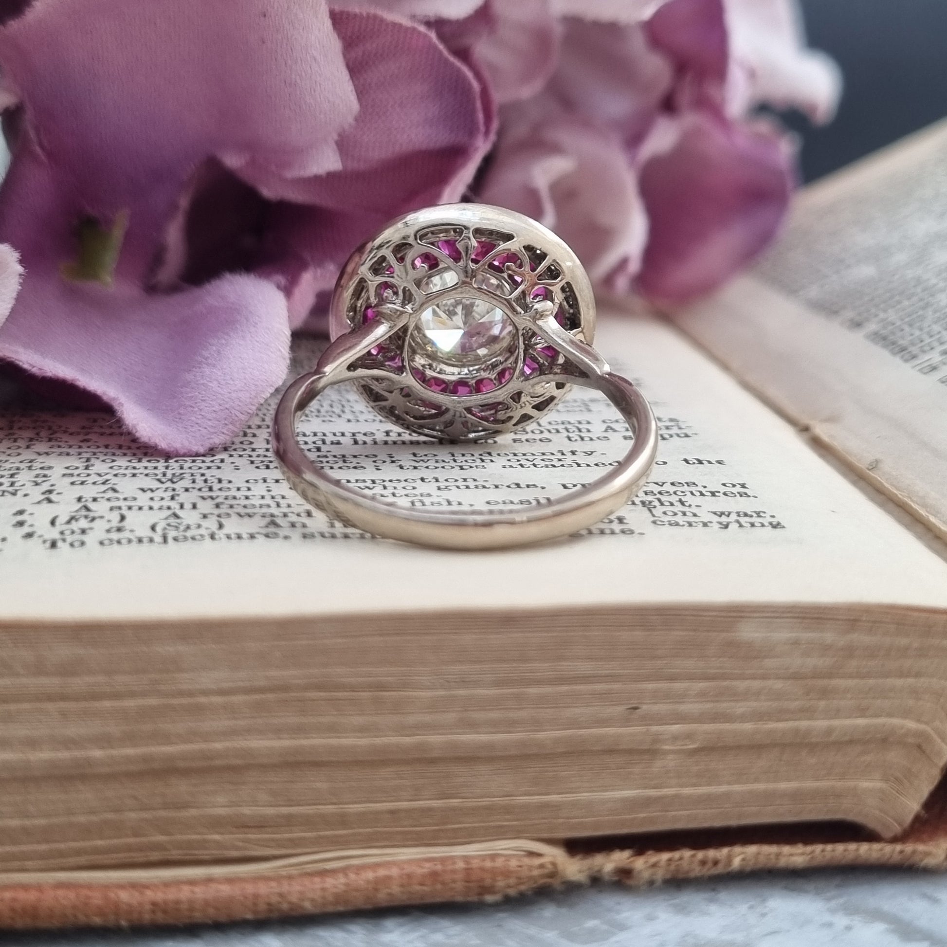 Vintage 1.12ct Diamond and Ruby Double Cluster Target Engagement Ring