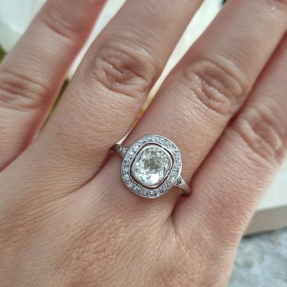 Antique 1.50ct Cushion Diamond Halo Cluster Engagement Ring