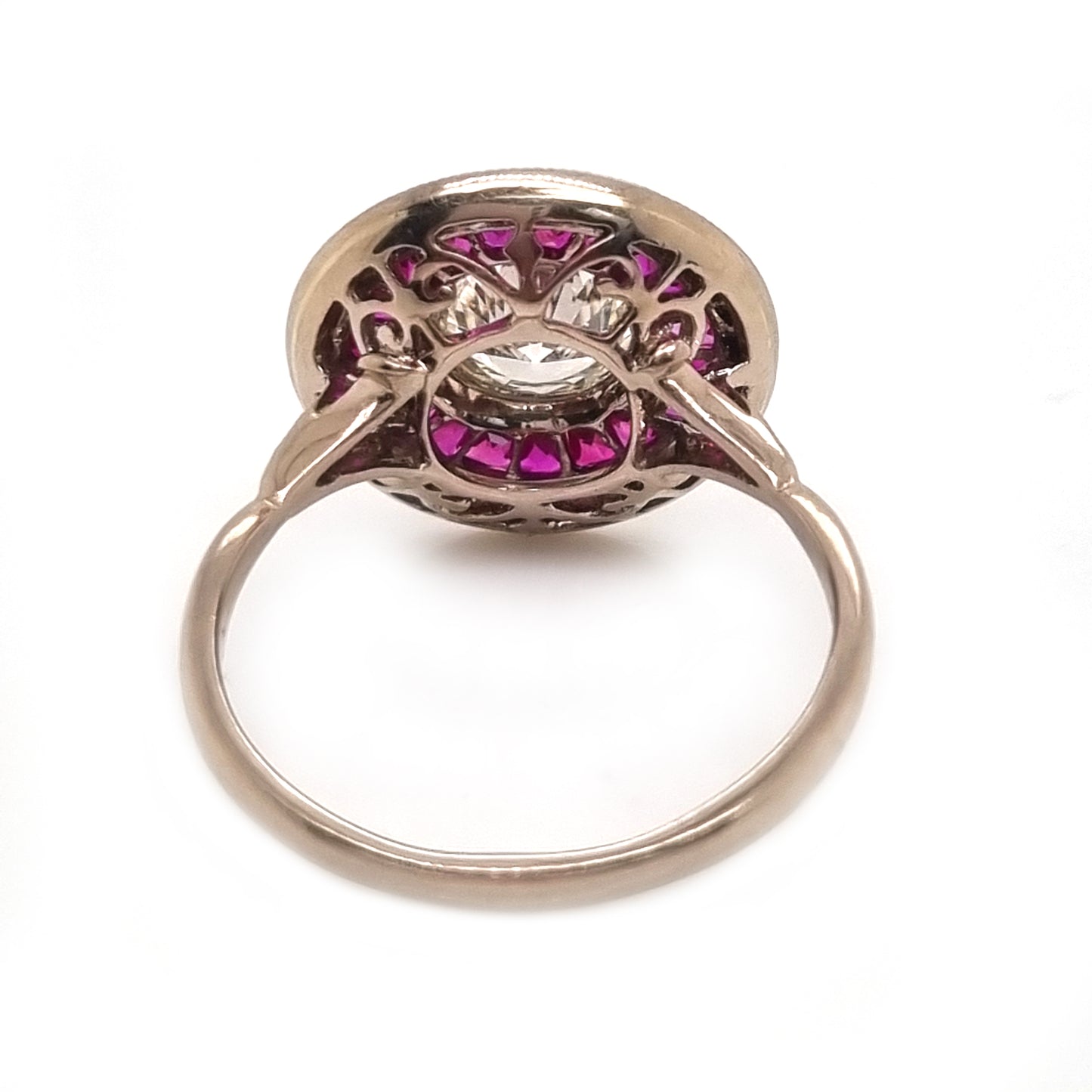 Vintage 1.12ct Diamond and Ruby Double Cluster Target Engagement Ring