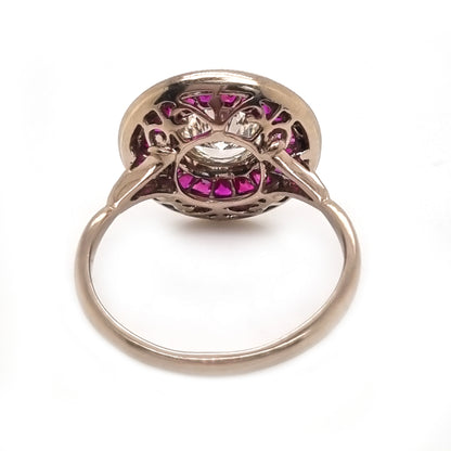 Vintage 1.12ct Diamond and Ruby Double Cluster Target Engagement Ring
