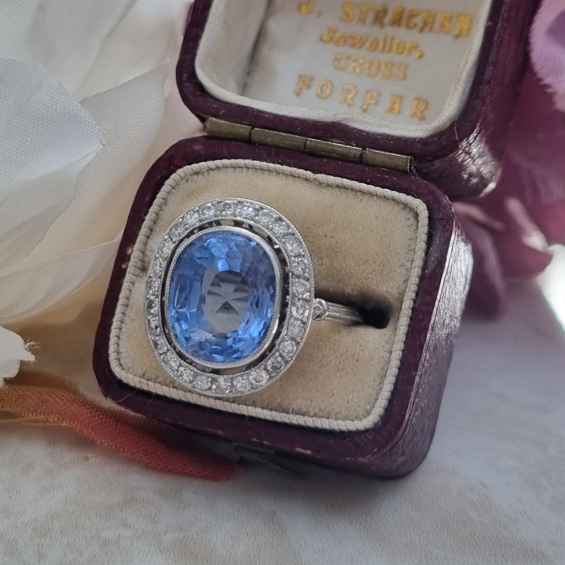 Vintage Art Deco 6ct Ceylon Sapphire and Diamond Cluster Ring