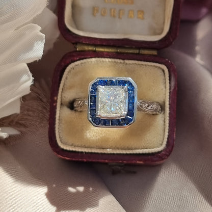 1.19ct Princess Cut Diamond and Sapphire Target Ring