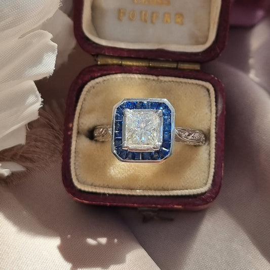 1.19ct Princess Cut Diamond and Sapphire Target Ring