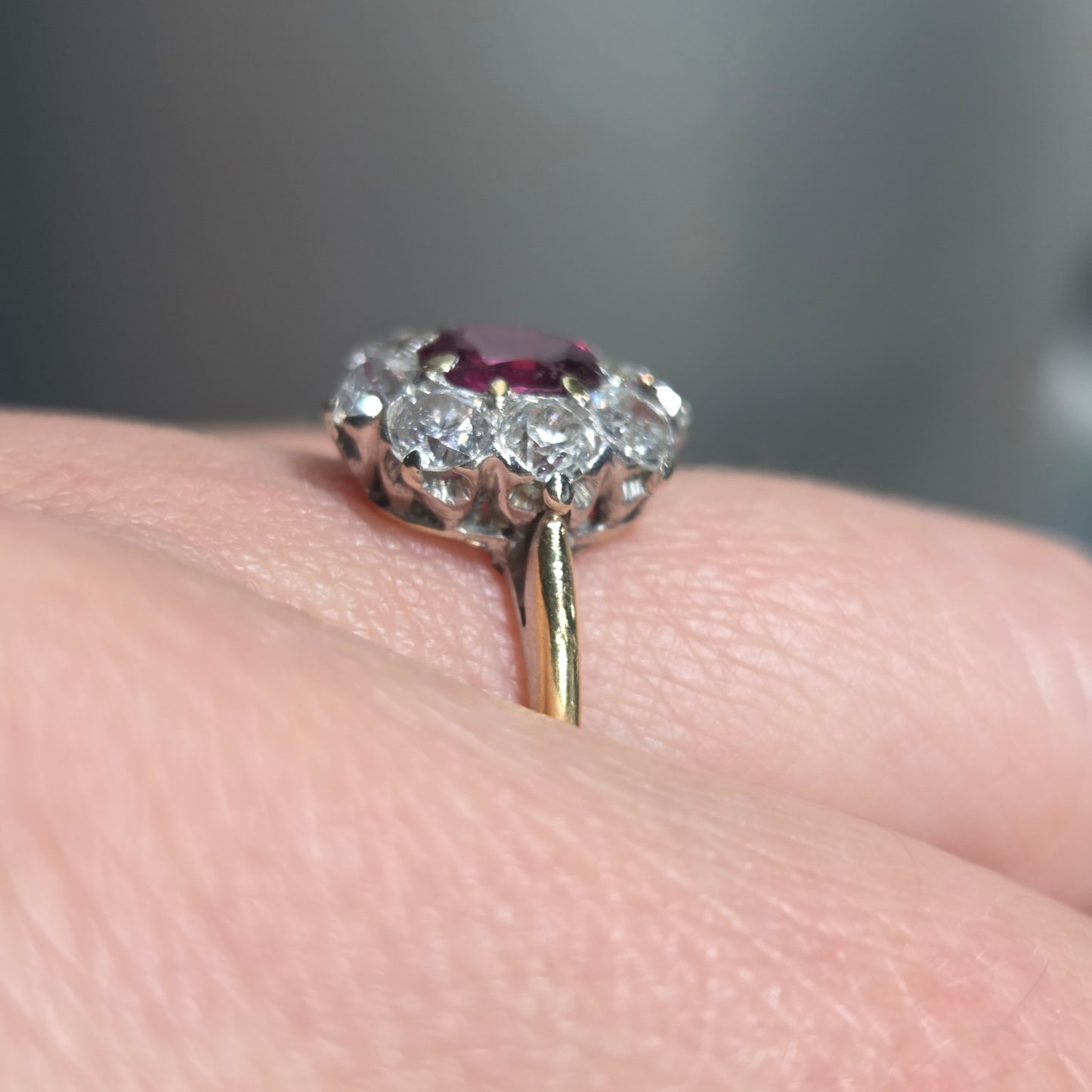 Antique Ruby and Old Cut Diamond Cluster Engagement Ring