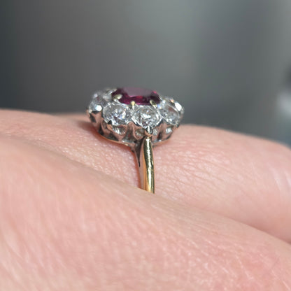 Antique Ruby and Old Cut Diamond Cluster Engagement Ring