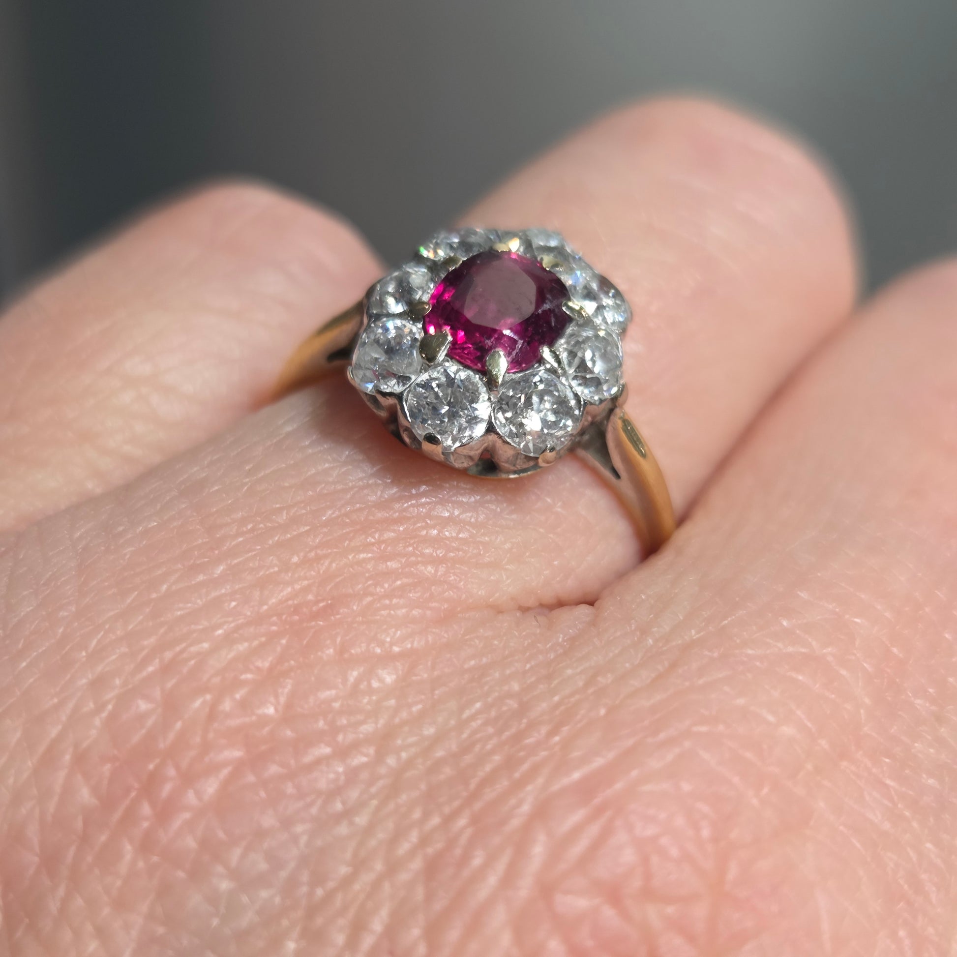 Antique Ruby and Old Cut Diamond Cluster Engagement Ring
