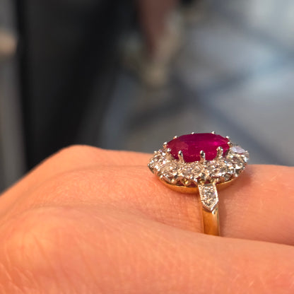 3.50ct Oval Ruby and Diamond Cluster Engagement Ring