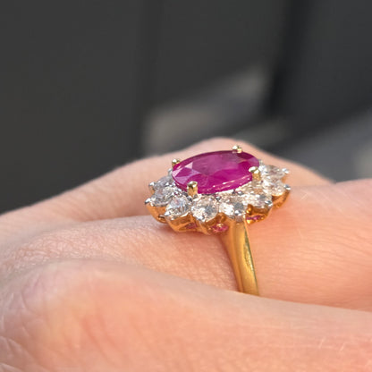 3.30ct Oval Ruby and Diamond Cluster Engagement Ring